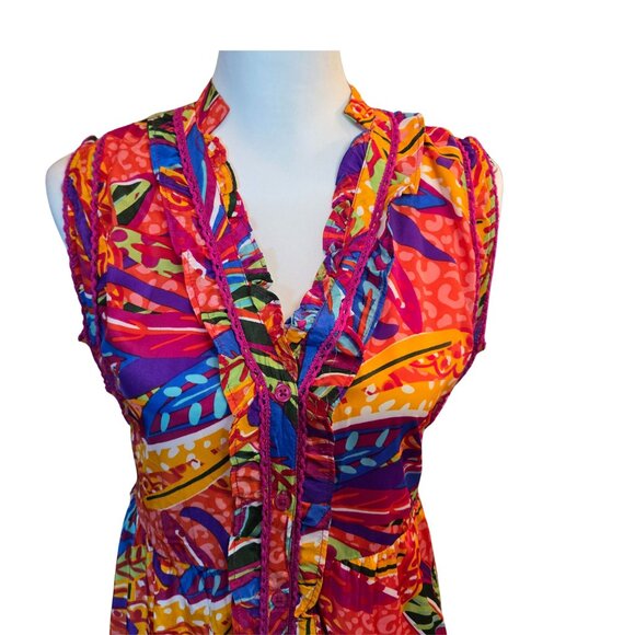 TRUE DESTINATIONS Women's Sleeveless Tiered Ruffle Button Down Maxi Dress Sz: XS - Picture 6 of 12